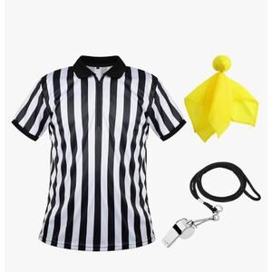 Men’s referee costume set of 2 football Halloween shirt whistle flag SZ XL
